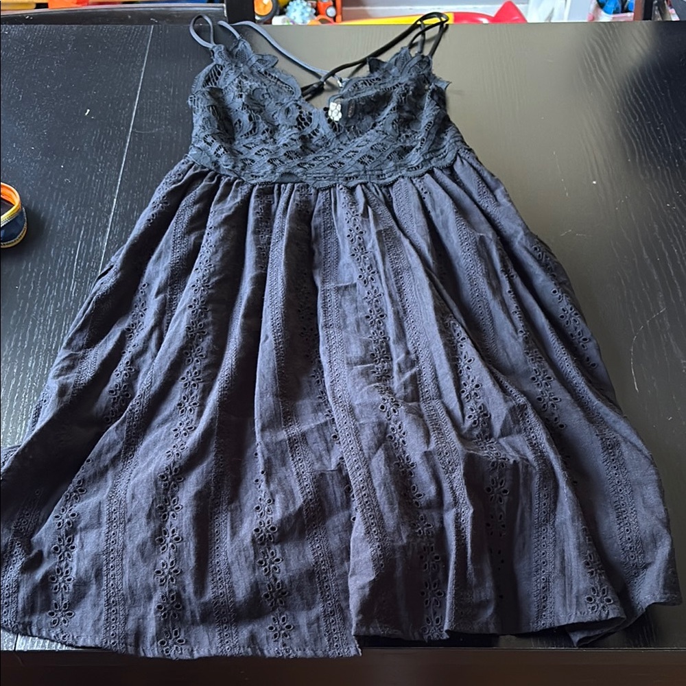 Three Bird Nest Black Eyelet Lace Mini Dress